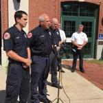 Amesbury firefighters Ryan Casey, John Kane, and Michael Burke spoke Wednesday outside the department.